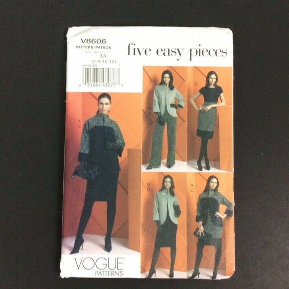 Vogue V8606 Sewing Pattern Five Easy Pieces Jacket Dress Shirt Pants Skirt 6-12 - Picture 1 of 3
